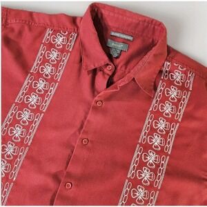 Bruno Mens 3XL/Tall microfiber guayabera, Oversized, floral embroidery,Tropical